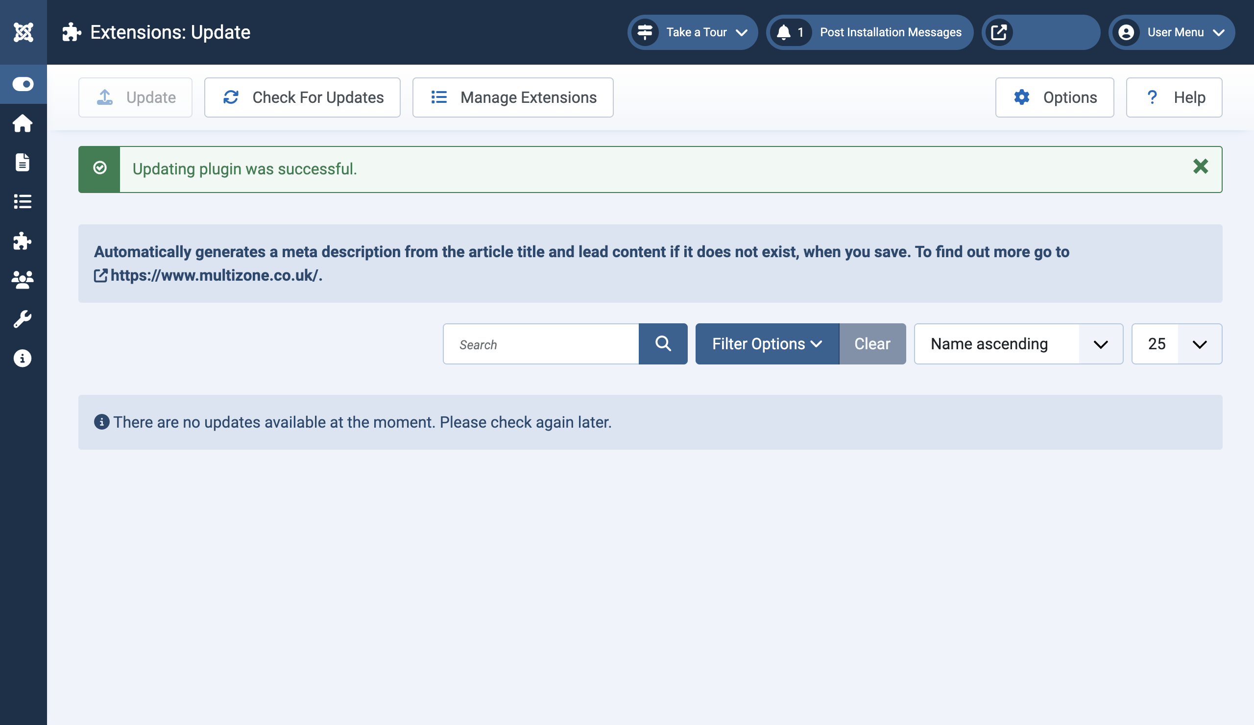 Joomla plugin update success
