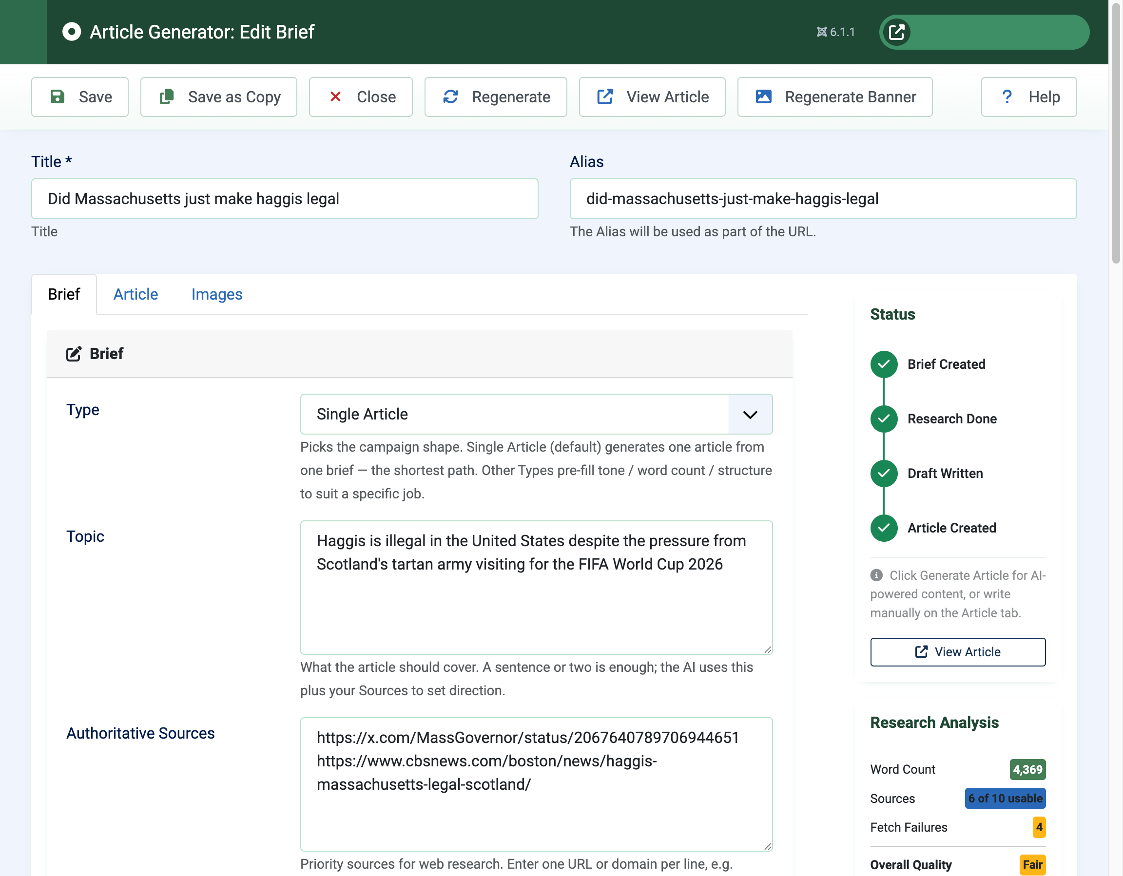 AI Assisted Article Generator