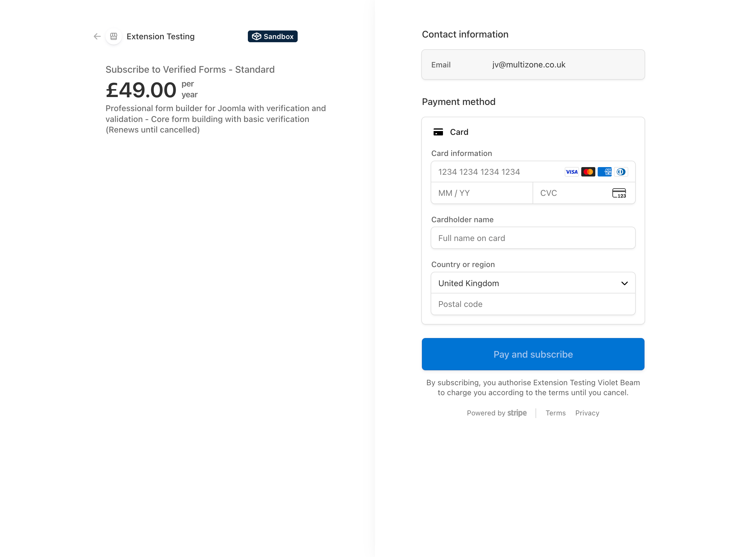 Payments via Stripe for Joomla